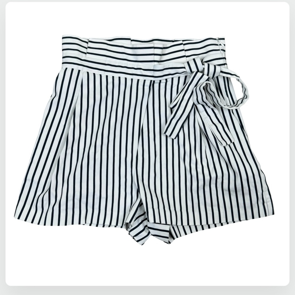 Zara Trafaluc Black & White High Waist Striped Paper Bag Shorts Small